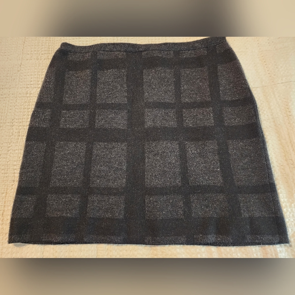 Eileen Fisher Black Gray Plaid Skirt Merino Wool Pull-on Sz XL Quiet Luxury